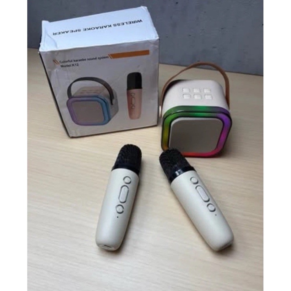 Kids Karaoke Machine /‎ Beige /  2 Wireless Microphones Mini Portable Wireless